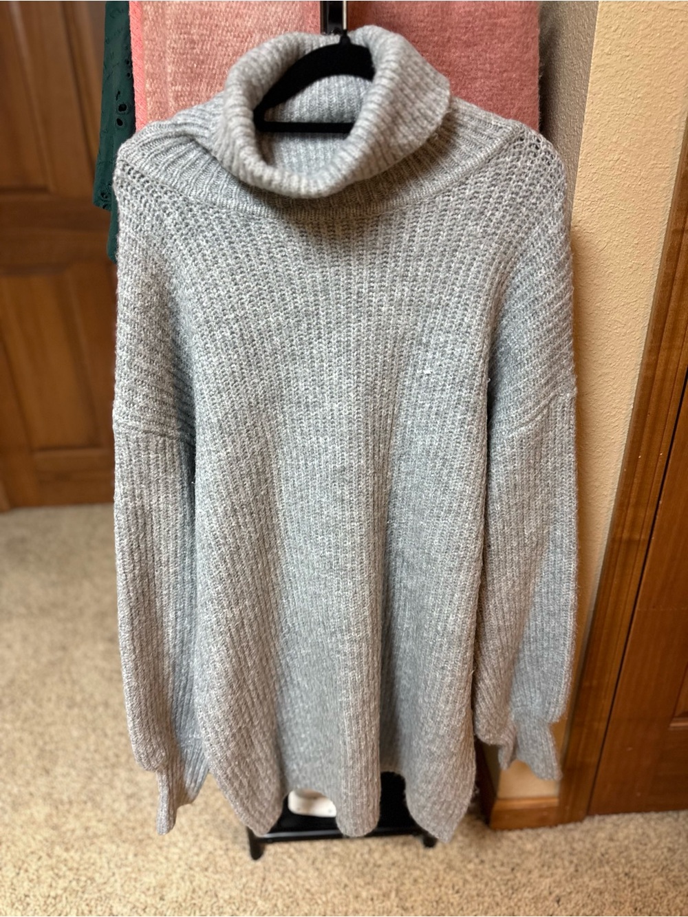 Rylee + Cru Heather Gray Chunky Knit Cowl Neck Sweater